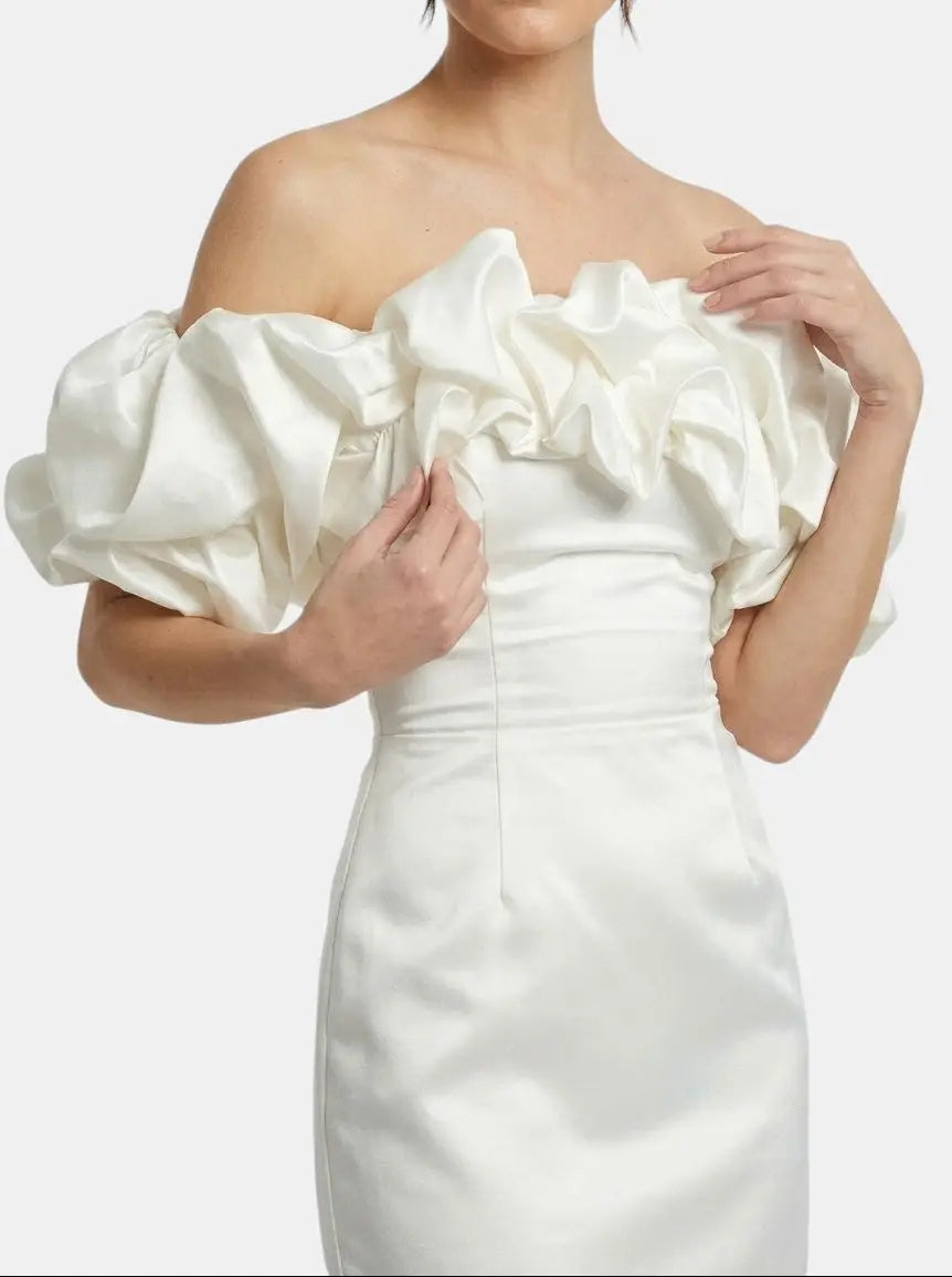 Esme — Satin Off-Shoulder Mini Dress With Elegant Ruffled Cocktail Wear For Summer