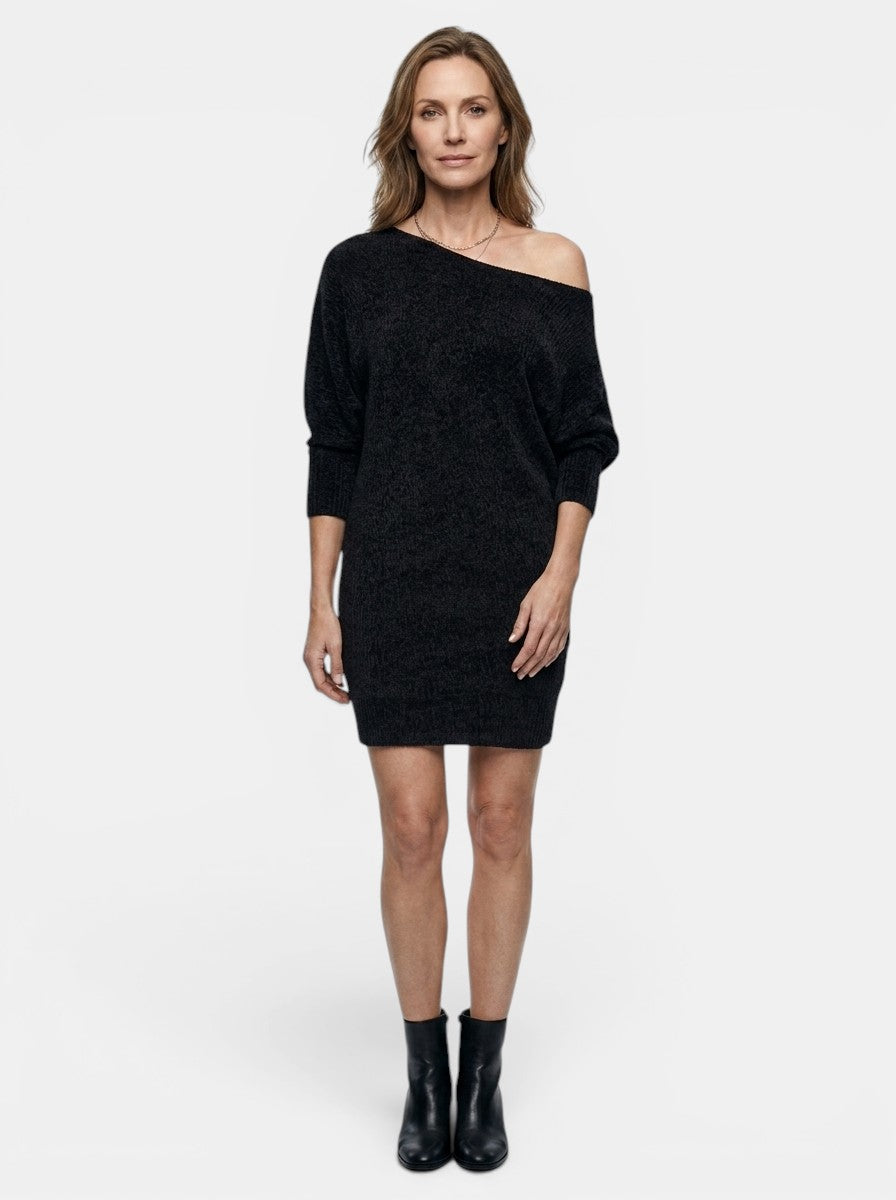 Genevieve — Shimmering Sequined Mini Dress With Relaxed Fit And Long Sleeves Black