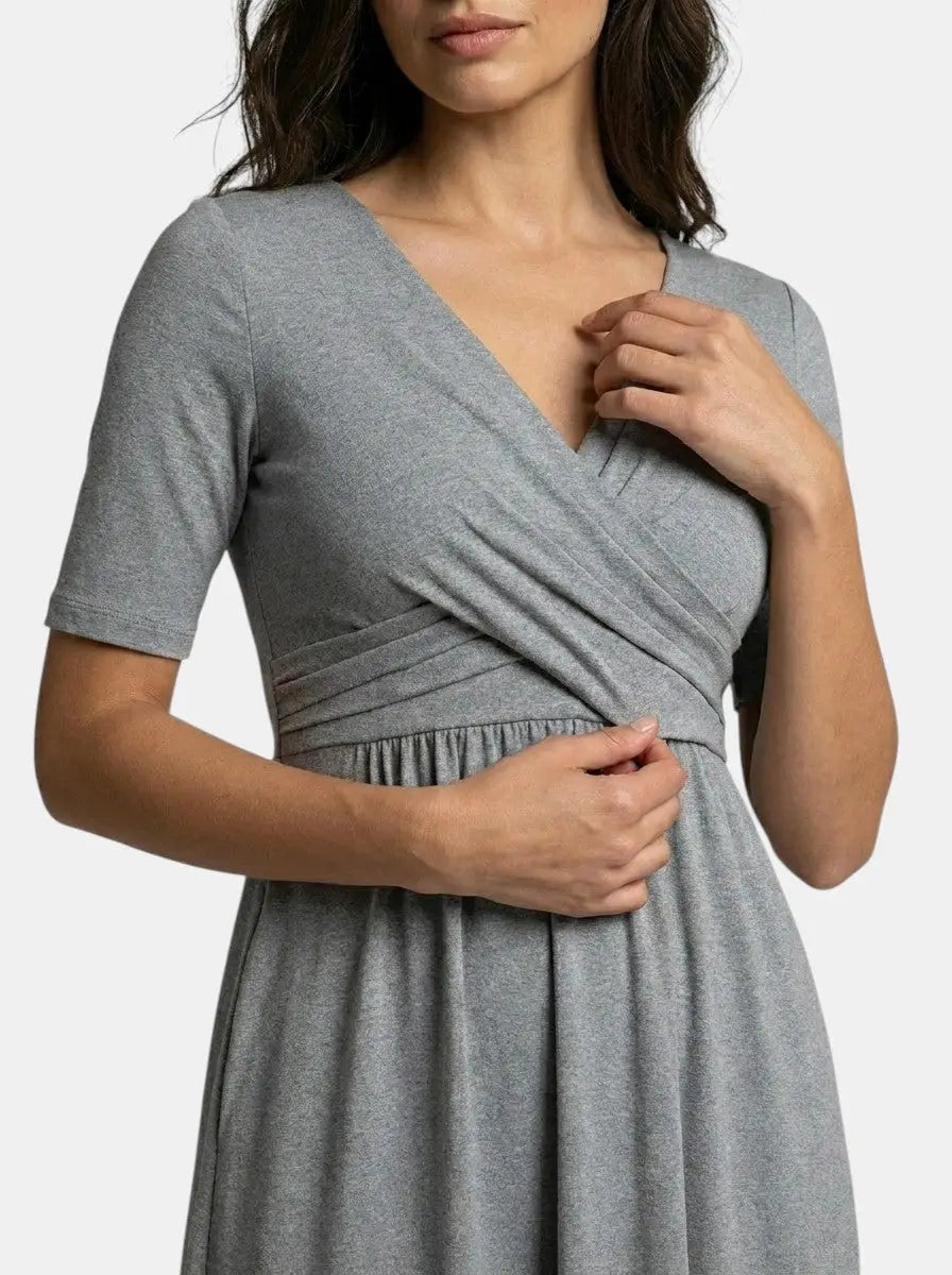 Margot — Smooth Midi Dress With Flattering Wrap Style And Practical Pockets