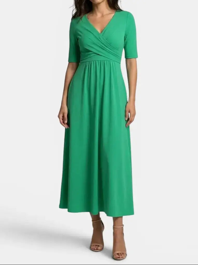 Margot — Smooth Midi Dress With Flattering Wrap Style And Practical Pockets Green