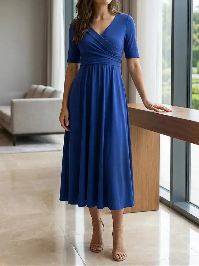 Margot — Smooth Midi Dress With Flattering Wrap Style And Practical Pockets
