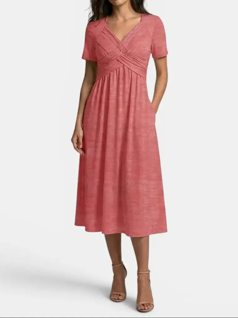 Theodora — Soft A-Line Midi Dress With Elegant Tummy Control Cocktail Design Pink