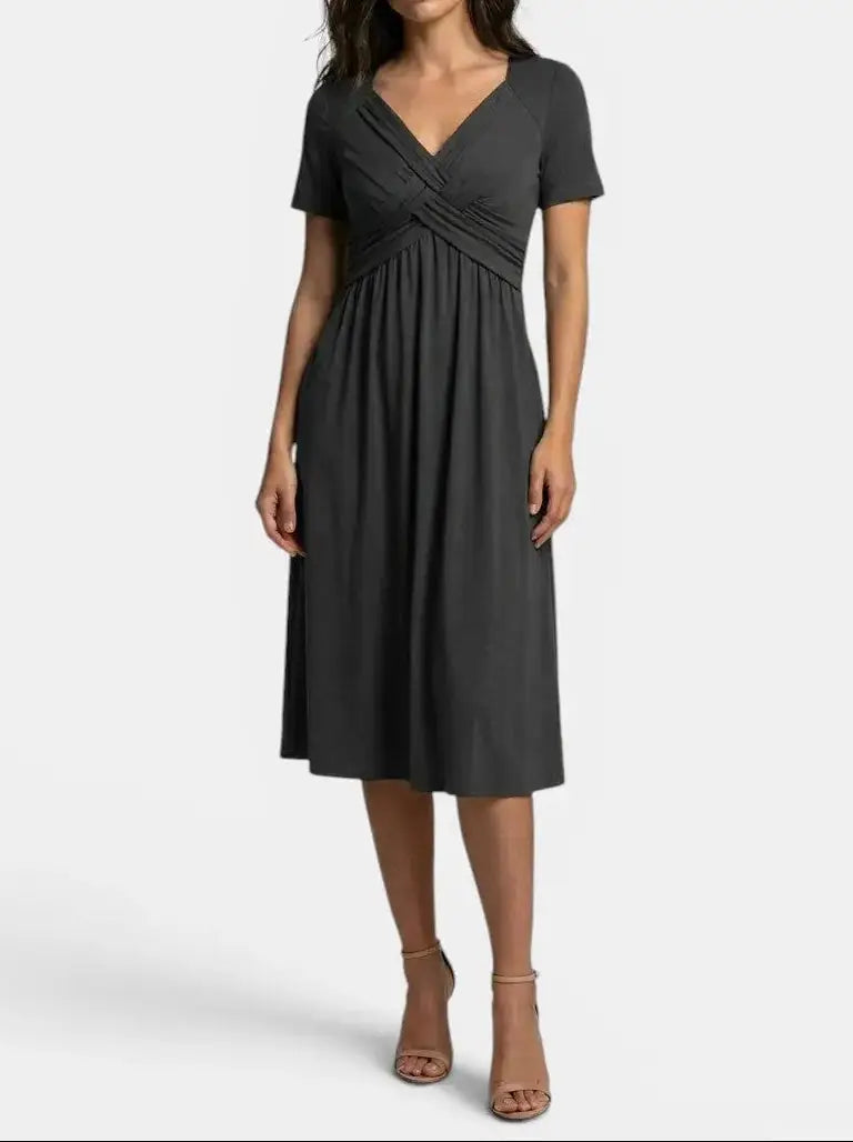 Theodora — Soft A-Line Midi Dress With Elegant Tummy Control Cocktail Design Black