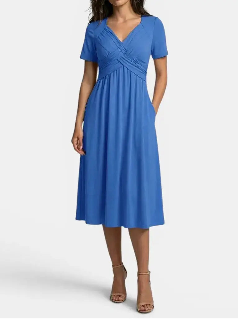 Theodora — Soft A-Line Midi Dress With Elegant Tummy Control Cocktail Design Blue