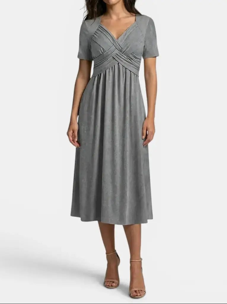 Theodora — Soft A-Line Midi Dress With Elegant Tummy Control Cocktail Design Gray