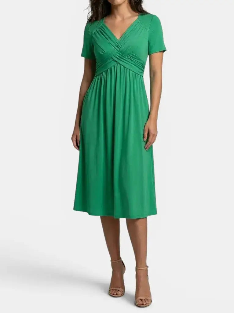 Theodora — Soft A-Line Midi Dress With Elegant Tummy Control Cocktail Design Green