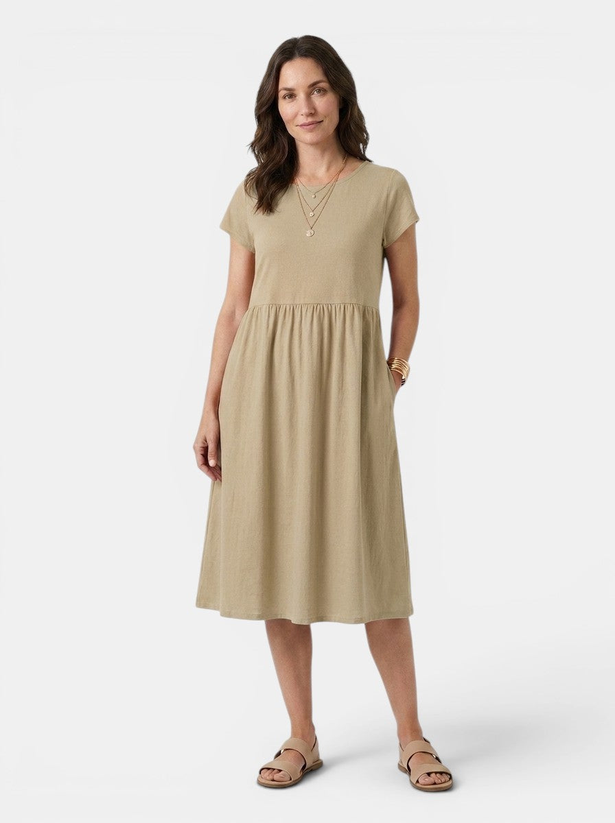 Beatrix — Soft Cotton Summer Dress With Relaxed Fit For Casual Everyday Wear Khaki