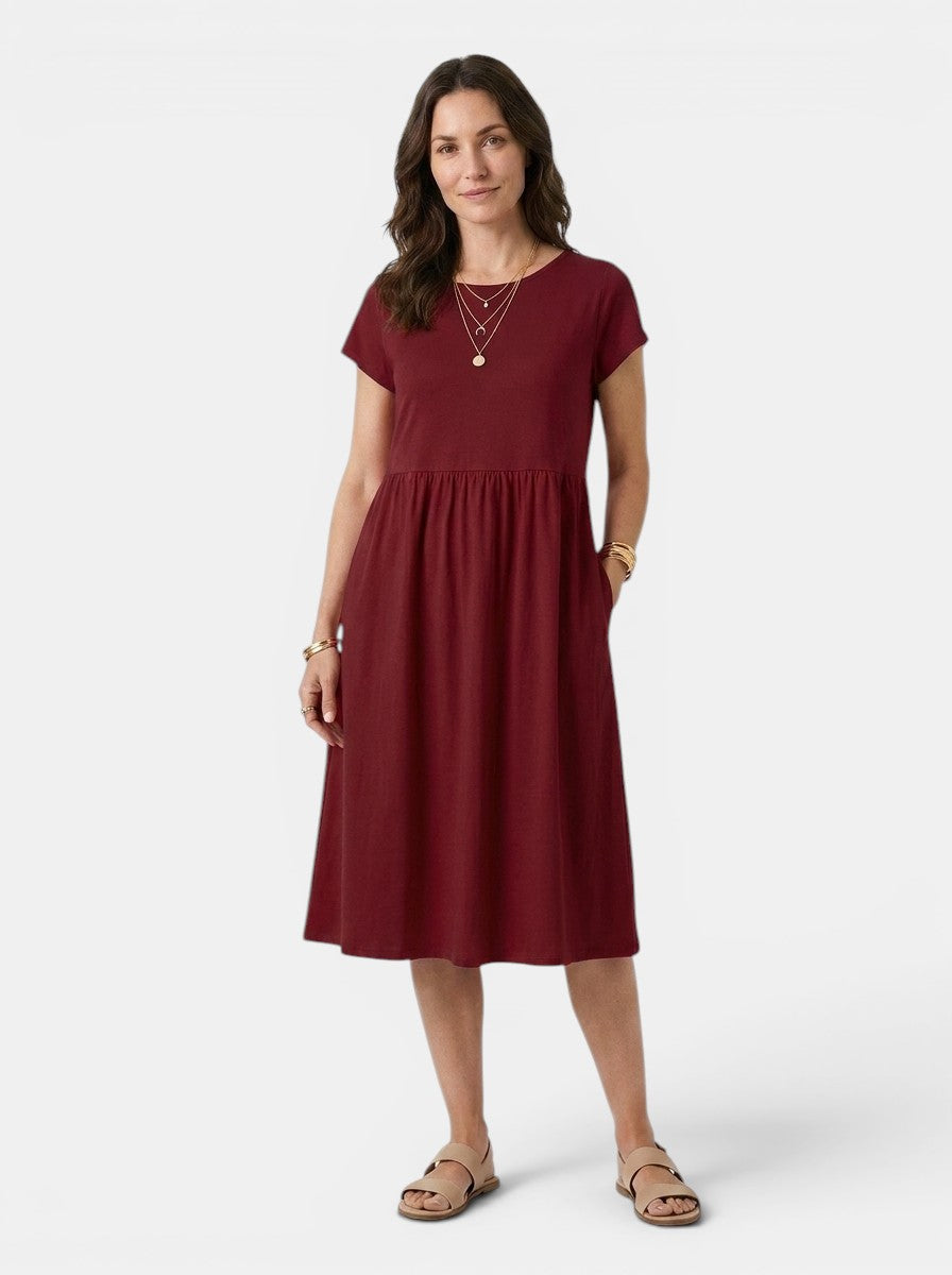 Beatrix — Soft Cotton Summer Dress With Relaxed Fit For Casual Everyday Wear Dark Red