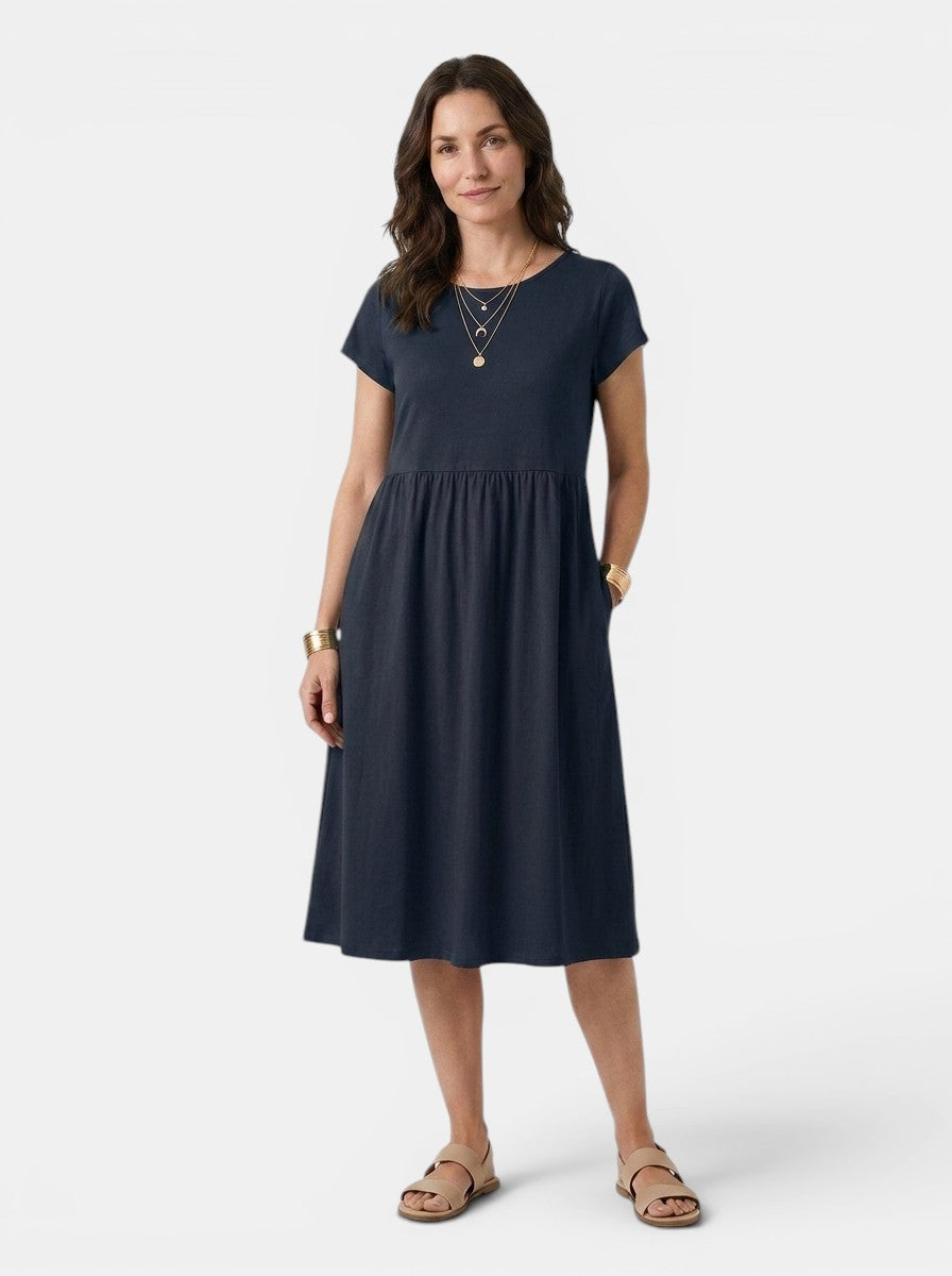Beatrix — Soft Cotton Summer Dress With Relaxed Fit For Casual Everyday Wear Dark Blue