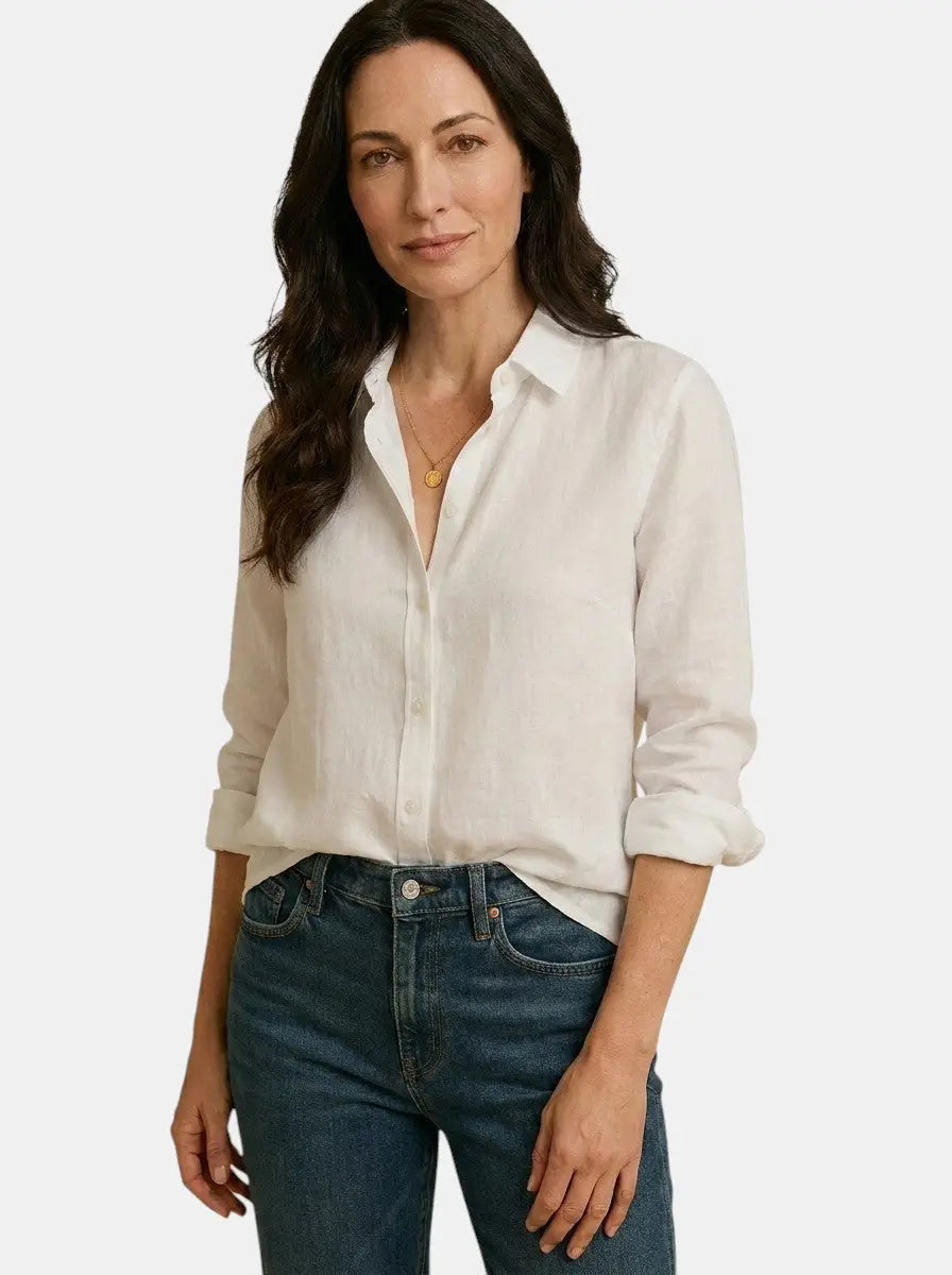 Marbella — Soft Drape Long Sleeve Blouse With Elegant Relaxed Summer Style White