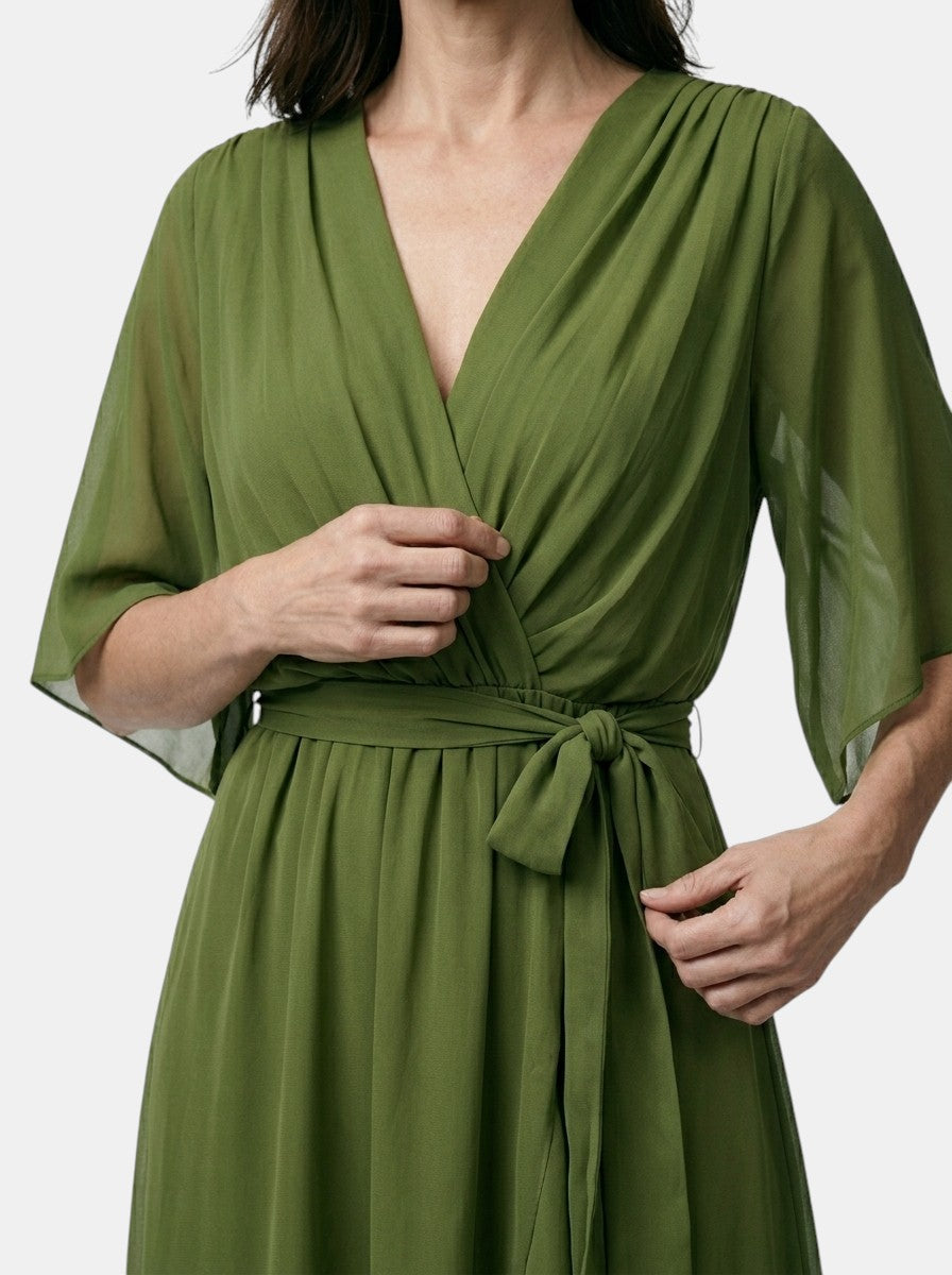 Theodosia — Soft Draped Midi Dress With Elegant V-Neck Wrap Cocktail Design