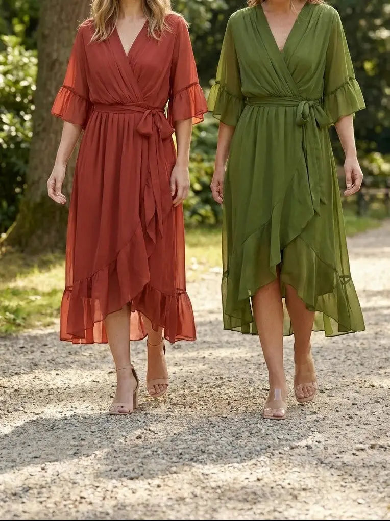 Marisia — Soft Fabric V-Neck Dress With Elegant Flattering Evening Design