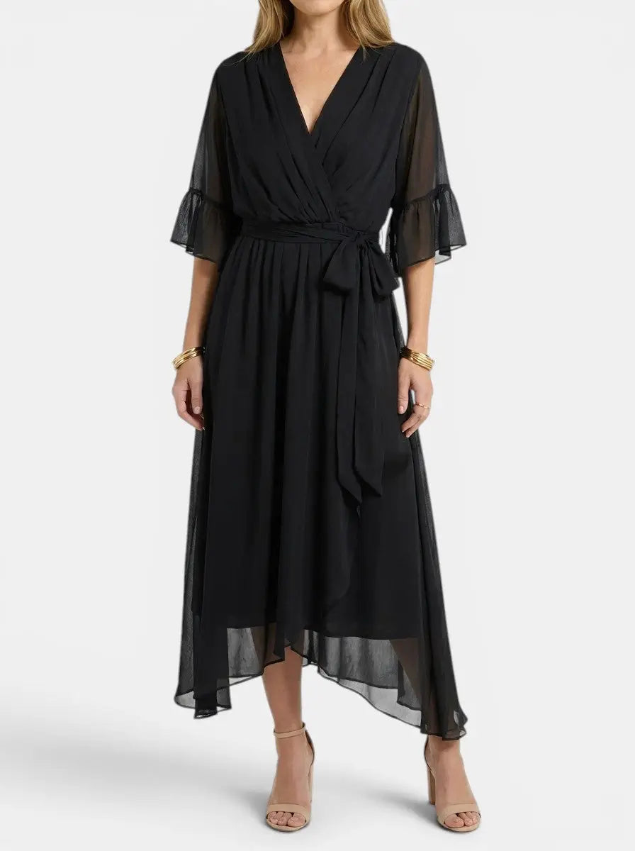 Marisia — Soft Fabric V-Neck Dress With Elegant Flattering Evening Design Black