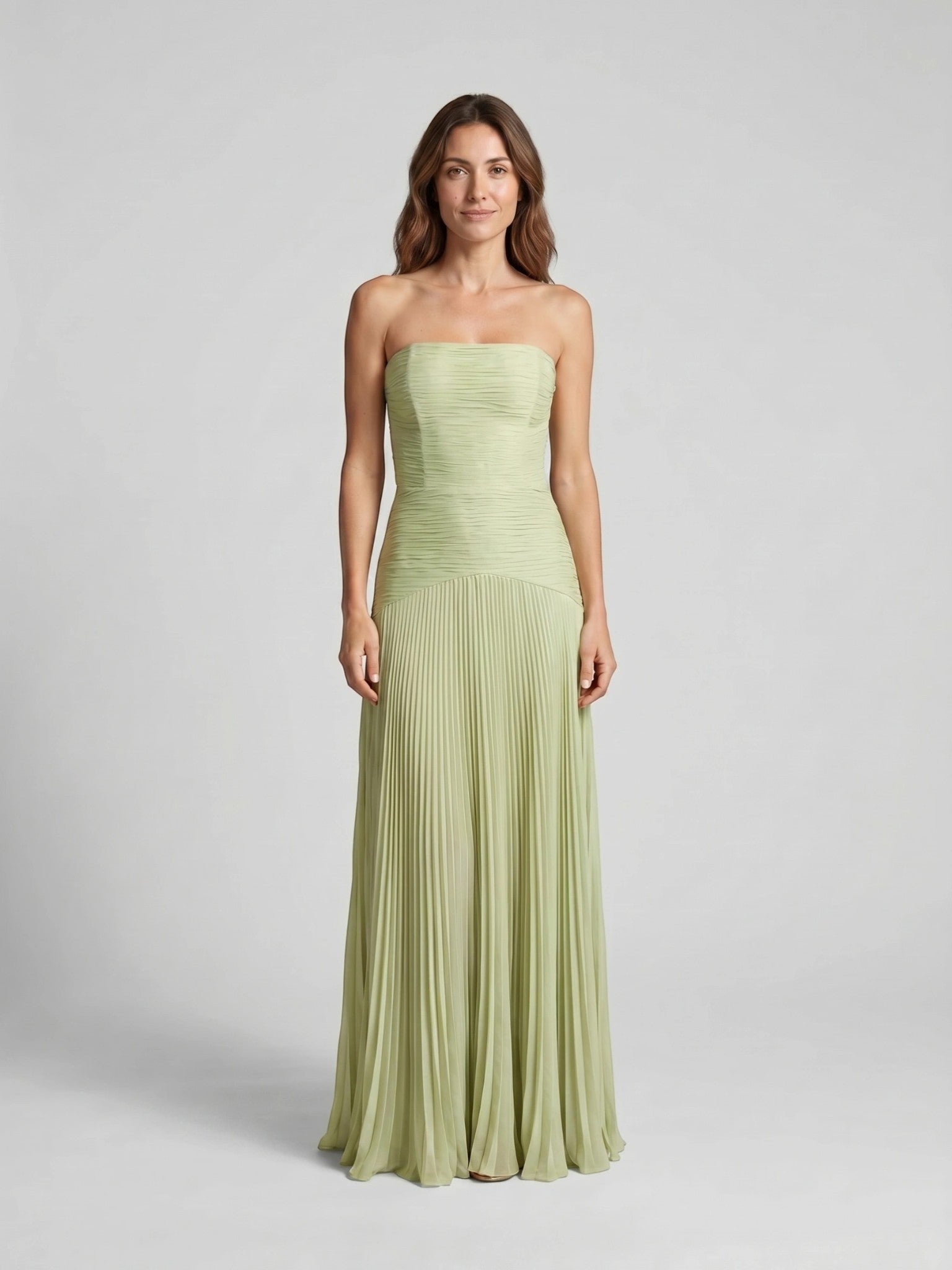 Wisteria — Soft Pleated Maxi Dress For Elegant Flowing Green Summer Style Green