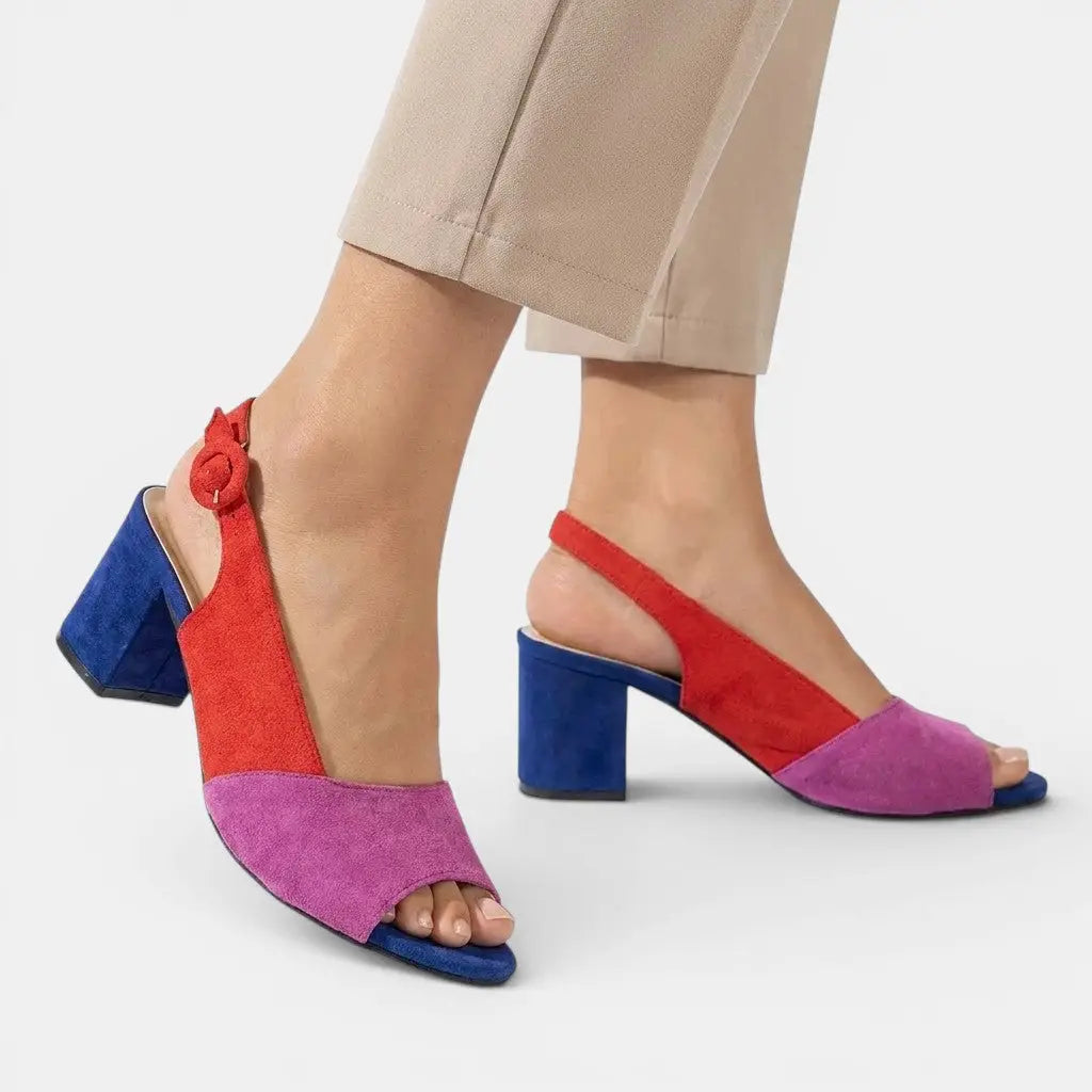 Colourblock — Synthetic Colourblock Slingback Heels With Elegant Adjustable Dress Design Red