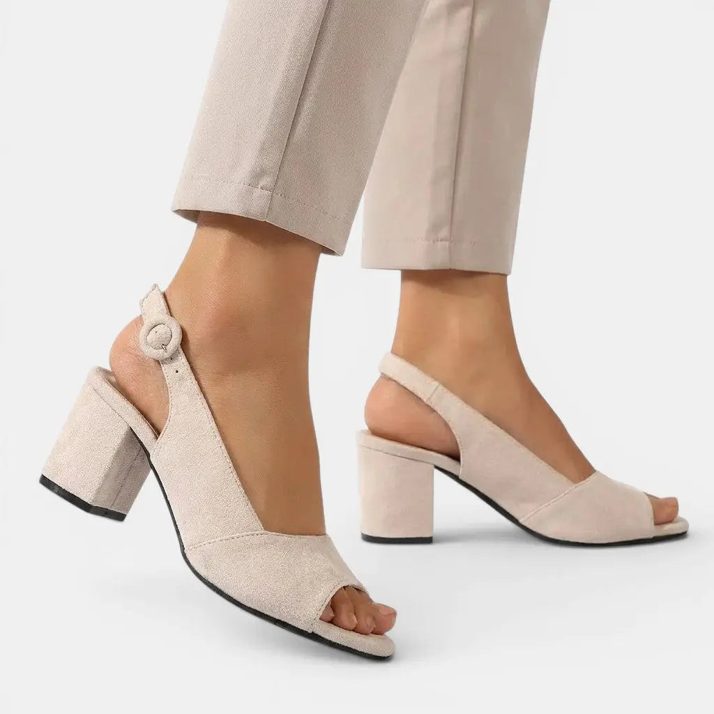 Colourblock — Synthetic Colourblock Slingback Heels With Elegant Adjustable Dress Design Apricot