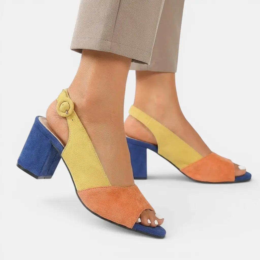 Colourblock — Synthetic Colourblock Slingback Heels With Elegant Adjustable Dress Design Colorful
