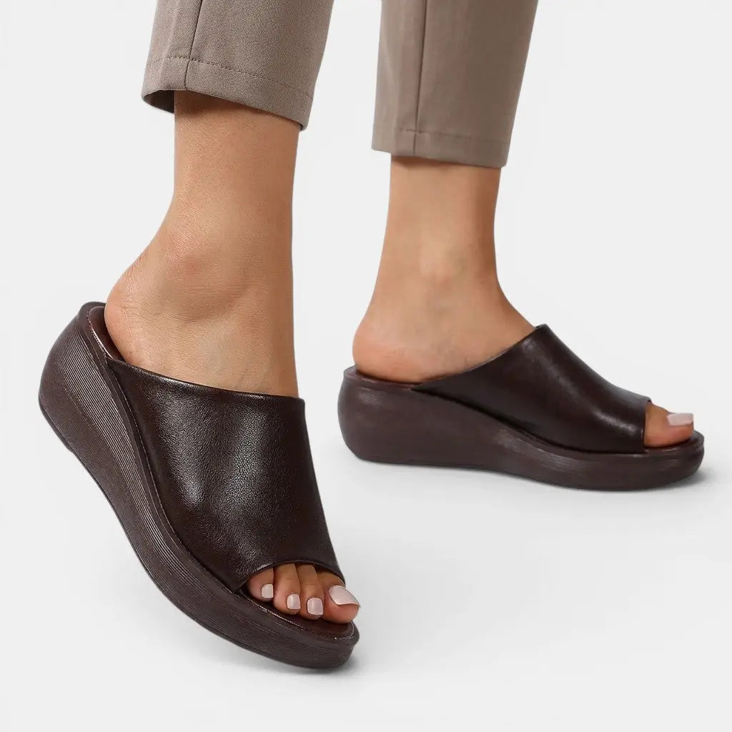 Slideway — Synthetic Cushioned Slide Sandals With Elegant Comfortable Summer Design Brown