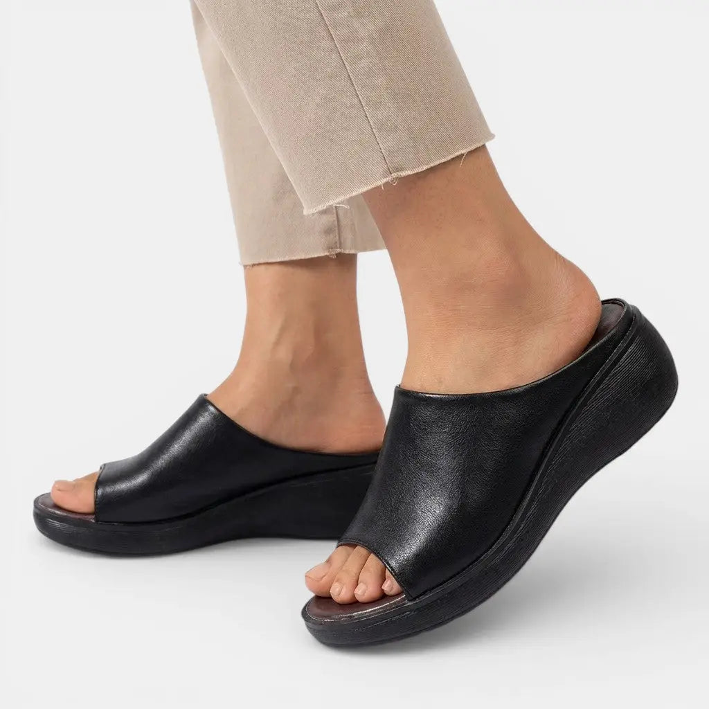 Slideway — Synthetic Cushioned Slide Sandals With Elegant Comfortable Summer Design Black