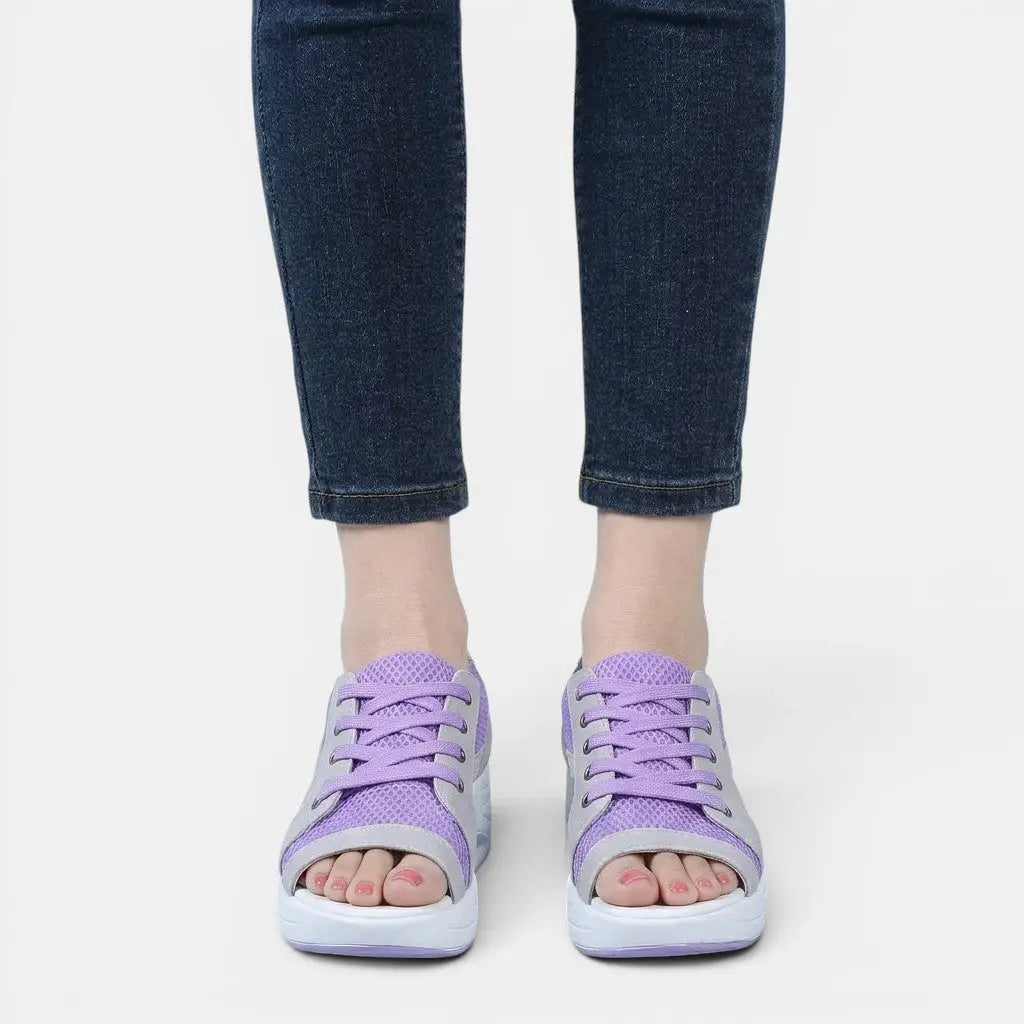 Lacecross — Synthetic Cutout Lace-Up Sandals With Stylish Comfortable Summer Design Purple