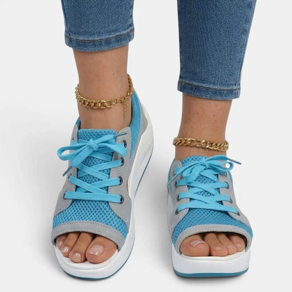 Lacecross — Synthetic Cutout Lace-Up Sandals With Stylish Comfortable Summer Design Blue