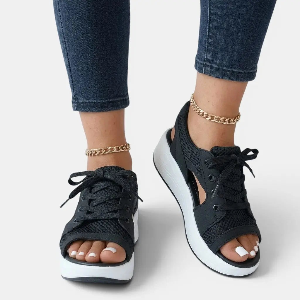 Lacecross — Synthetic Cutout Lace-Up Sandals With Stylish Comfortable Summer Design Black