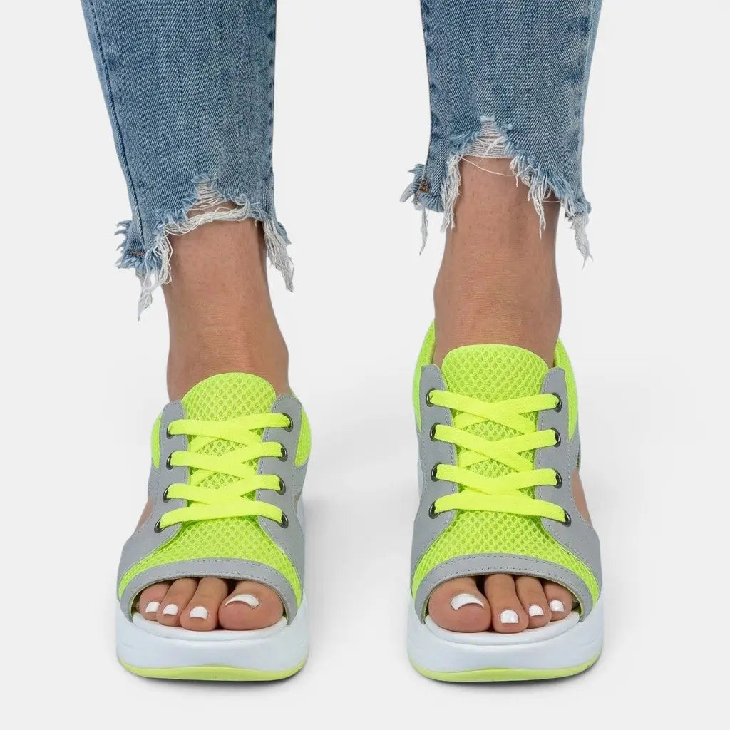 Lacecross — Synthetic Cutout Lace-Up Sandals With Stylish Comfortable Summer Design Green