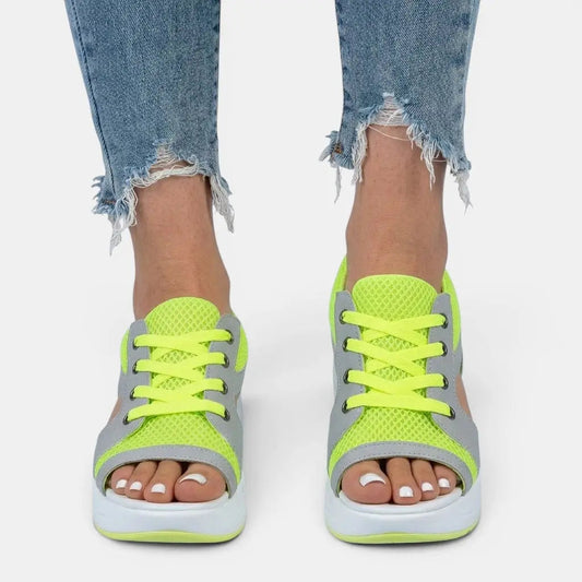 Lacecross — Synthetic Cutout Lace-Up Sandals With Stylish Comfortable Summer Design Green