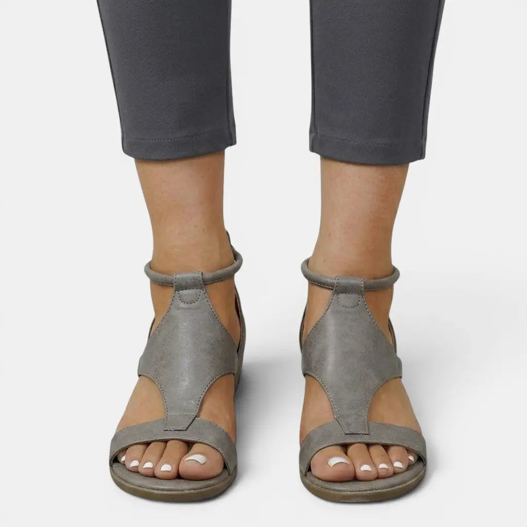 Wedgeopen — Synthetic Leather Wedge Sandals With Elegant Open Toe Summer Design Grey
