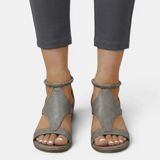 Wedgeopen — Synthetic Leather Wedge Sandals With Elegant Open Toe Summer Design Grey
