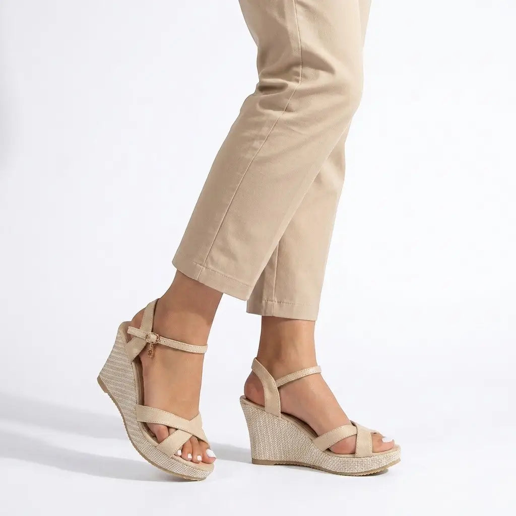 Wedgesummer — Synthetic Wedge Sandals With Elegant Comfortable Summer Wedge Design Beige