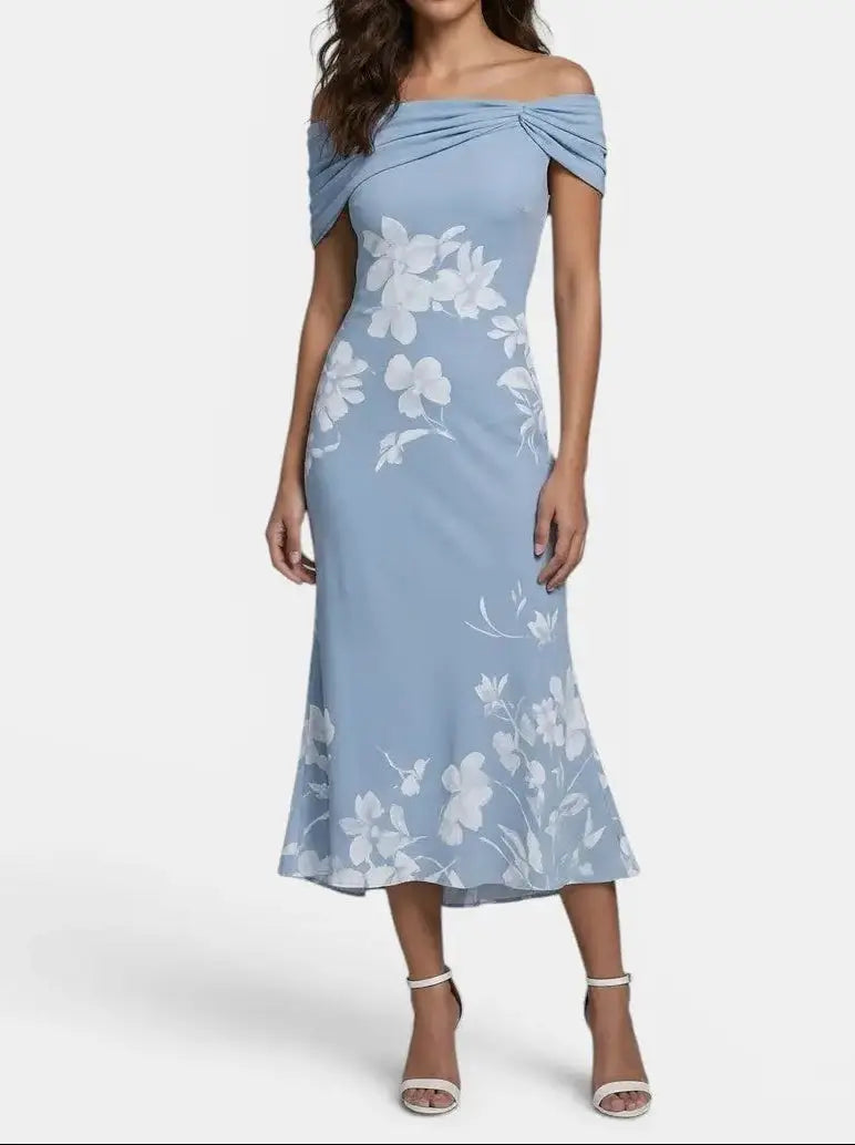 Maren — Unique Print Midi Dress For Elegant Soft Breathable Summer Wear Blue