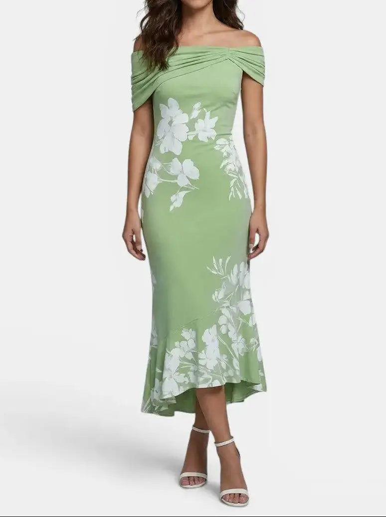 Maren — Unique Print Midi Dress For Elegant Soft Breathable Summer Wear Green