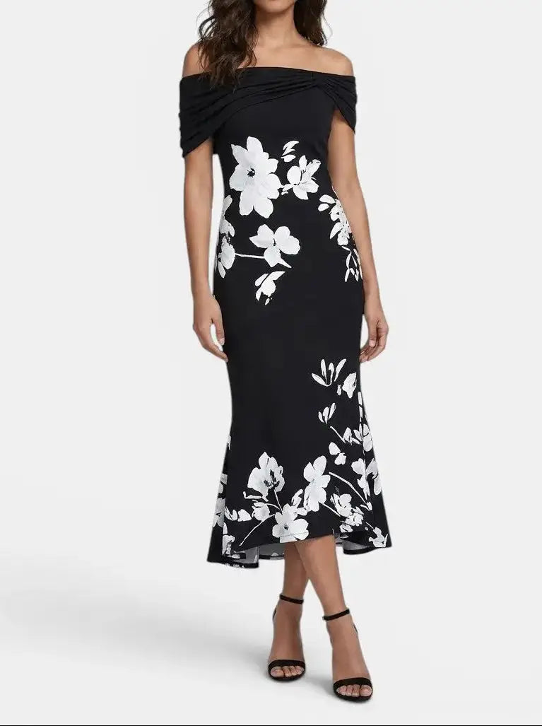 Maren — Unique Print Midi Dress For Elegant Soft Breathable Summer Wear Black