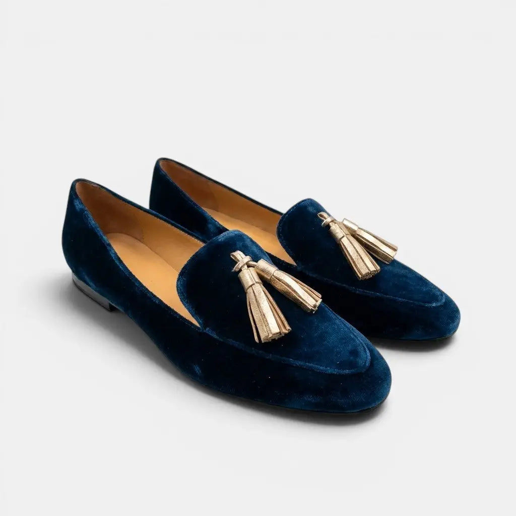 Velvettassel — Velvet Loafers With Elegant Spring Slip-On Tassel Detail Design