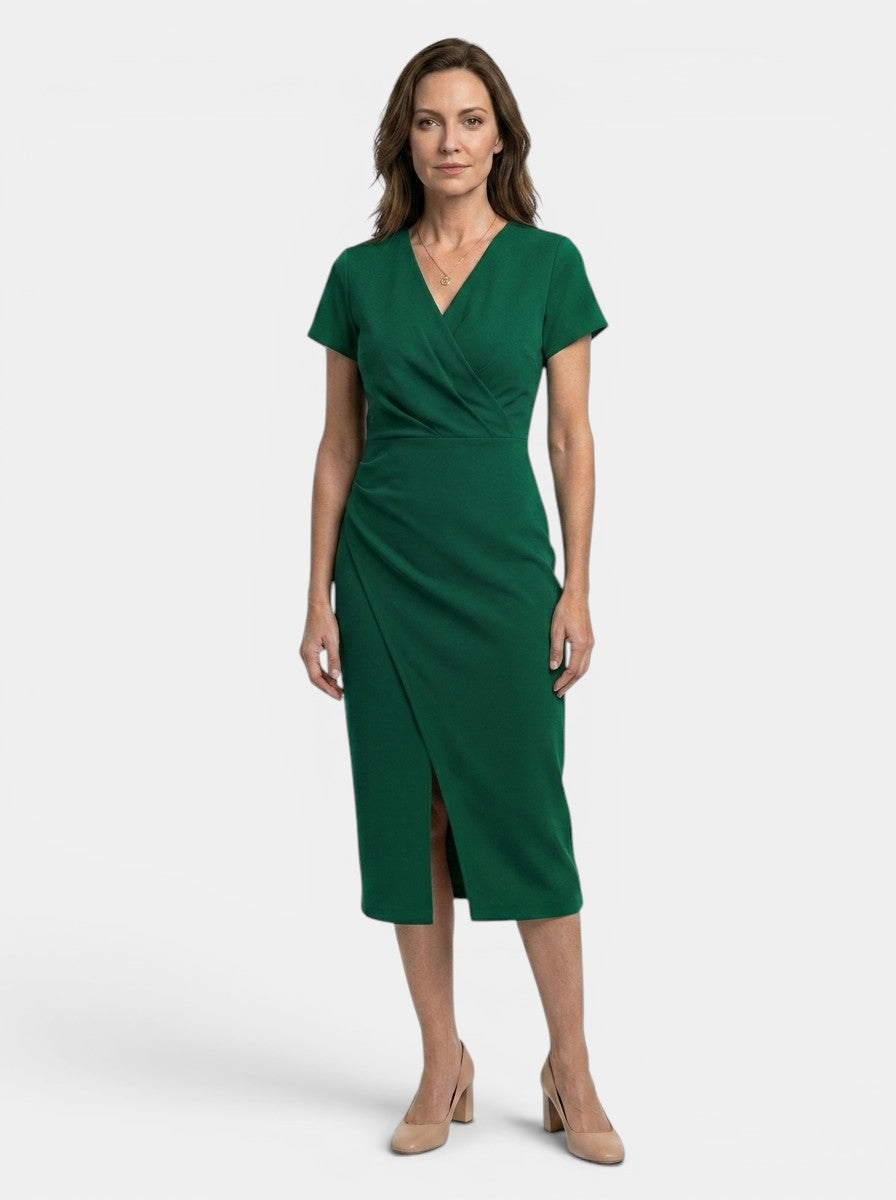 Marisha — Vibrant Cotton Maxi Dress With Flowing Wrap Style Summer Design Dark Green